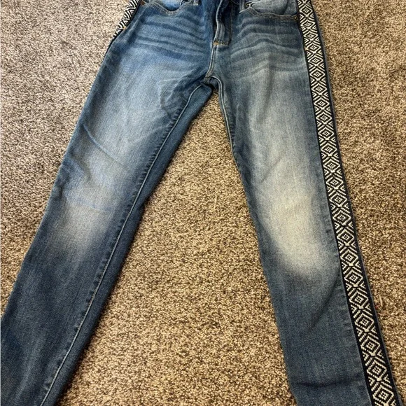 DRIFTWOOD Blue Skinny Jeans with Geometric Side Stripe - Picture 4 of 5